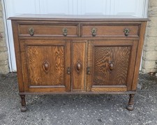  Antique English Sideboard Server Buffet Barley Twist Jacobean Honey Oak
