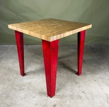 Solid Oak End Grain Work Top with Industrial Red Steel Legs