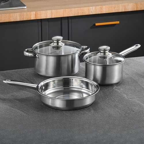 Stainless steel 3pcs cookware - steel,