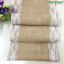 Jute Hessian Table Runners with White Lace Trim 