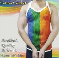 LGBTQ Mesh Rainbow stripes Vest Fishnet Tank Top Gay Parade pride cloth costume