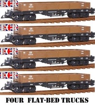 NEW, 4, TWO PAIRS, G SCALE 45mm GAUGE FLAT BED TRUCK BROWN FREIGHT GARDEN TRAIN