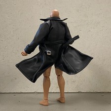 1/12 Scale Black Wired  Faux Leather Trench Coat Model for 6" Figure