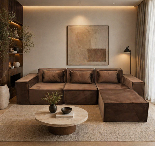 Modular velvet shape sofa - l-shape,