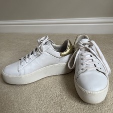 ASH Cult Ladies White/Gold Leather Platform Trainers UK5