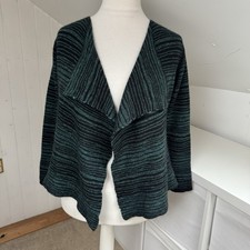 Brora Cashmere Cardigan Size 8-10 Green & Black Striped Cashmere Edge To Edge