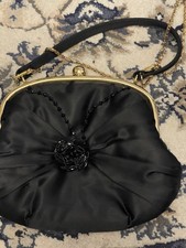Vintage Black Satin Clutch Bag