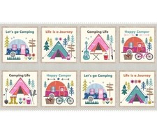 Michael Miller Happy Camper Panel Caravan Tent Bike Guitar 100% Cotton Fabric