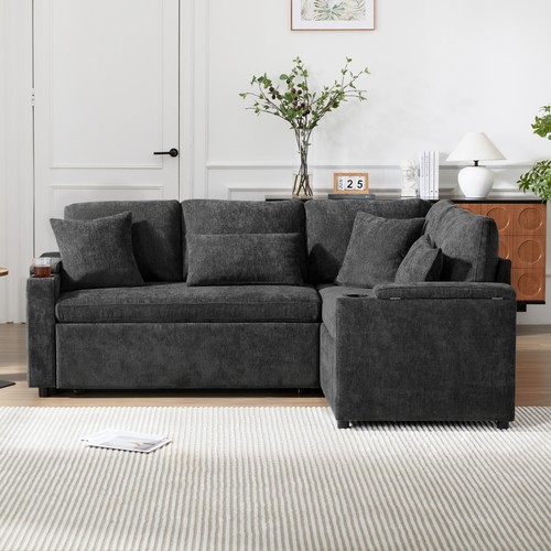 Shaped corner sofa bed - corner, grey