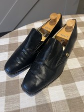 BALLY Womens Black Leather Loafers Size UK 5.5 Brass Button Detail Elegant Fit