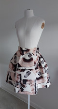 H&M Trend Edition patterned skater circle skirt white beige black SIZE 10
