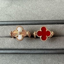 Clover carnelian two sided flip ring 925 silver rose gold plated size 7