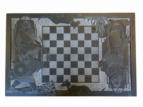 Chess board slate - chess, carved