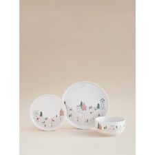 White Winter Scene Porcelain Dinner Set 12pcs Christmas Gift Holiday Tableware 