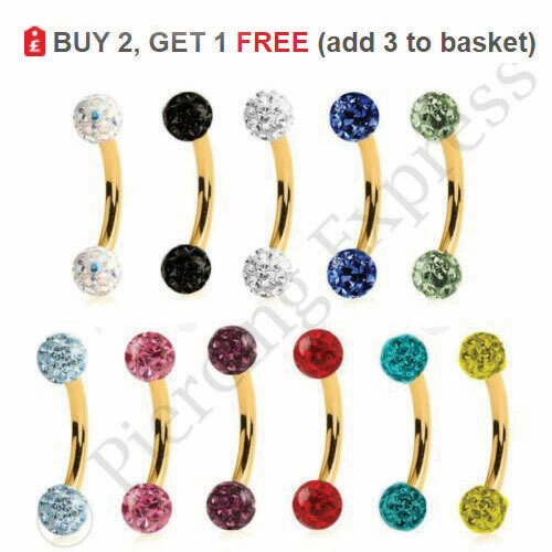 Gold curved barbell eyebrow - curved,