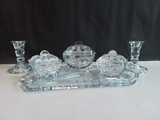 Art Deco Blue Glass Vanity Set.    (Soweby Sunray)