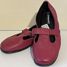 Damart shoes size 7E Leather Shoe pink red flats touch fasten Mary Jane EU 41