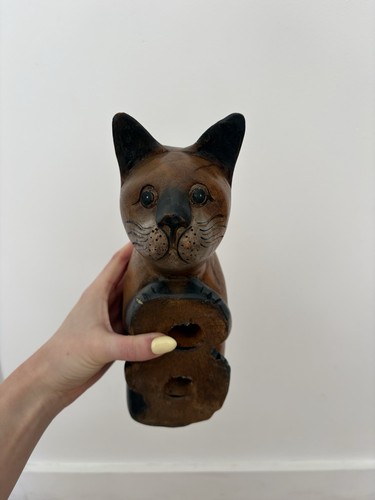 Vintage wooden cat - wooden,