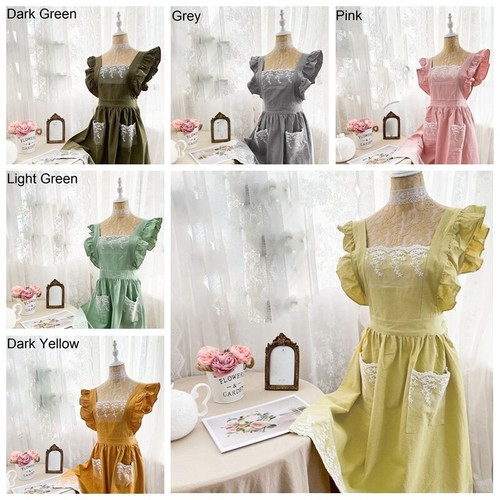 Cotton blend ruffle lace apron - blend,
