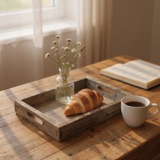 Handmade Rustic Wooden Serving Tray Large 40cm with Farmhouse Pattern for Home