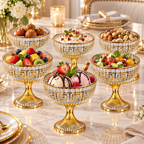 Set gold glass dessert - set,