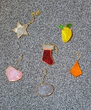 6 handmade stained glass effect Christmas Xmas tree decorations hanging ornament