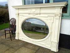 Extra Large 7' x 4' 6" Antique Ornate Carved Victorian Overmantle 4' Oval Mirror