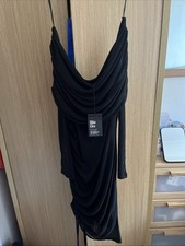 Black mesh ruched Bardot dress