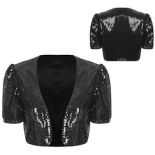 Womens Glitter Sequins Jackets Open Front Cardigan Glitter Carnival Shrug Bolero
