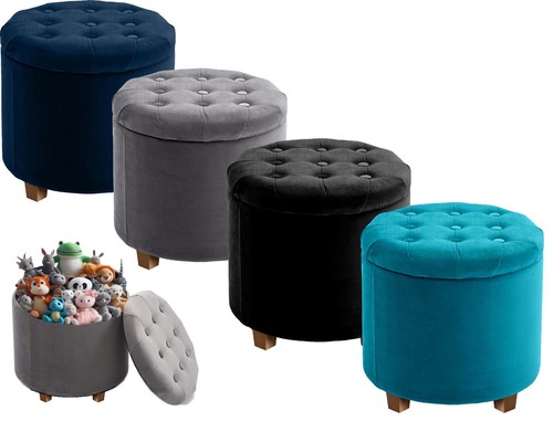 Ottoman storage round - storage, velvet