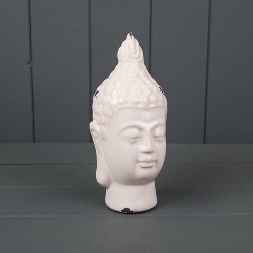Ceramic white buddha head - ceramic,
