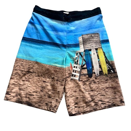 Blue beach print swim board - print,