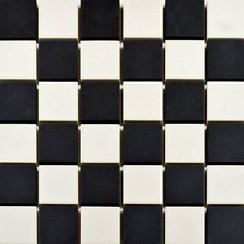 Victorian Black & White Chequer Meshed Porcelain Tiles Pathway Hallway Floor