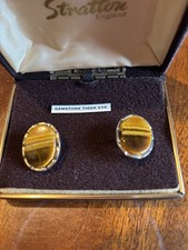 Stratton Brown Tiger Eye Gemstone Gold Coloured Metal Cufflinks 1970s - 80s BNIB