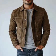 Men Pure Suede Leather Trucker