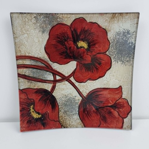 Red poppy square painted glass - painted,
