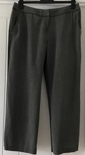 Women's M&S Green/grey Linen Mix Wide Straight Leg Trousers Pockets Size 14 S