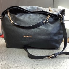 Genuine Black Leather Hobo Bag with Leather/Gold Chain Detail Handles, Bridas 
