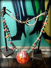 Santo Domingo Spondylus Necklace Red Native American Shell Heishi Turquoise Vtg