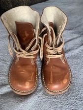 Funky Chunky Duckfeet Faborg Odense Brown Leather Boots Wool Lined Size 5