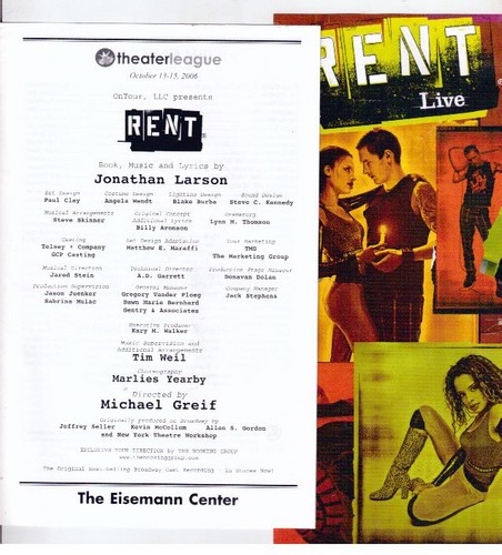 Rent playbill program - rent, &