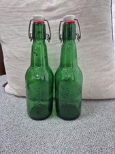 Lot Of 2 Vintage GREEN Embossed GROLSCH Beer Bottles Very Nice  Condition