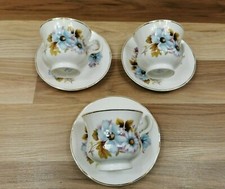 3 x Vintage Mayfair Bone China Floral Cups & Saucers 
