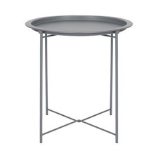 1x Matt Grey Round Steel Tray Table Living Room Sofa Side End Coffee Tables