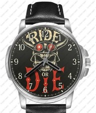 Ride Or Die Bikers Theme Skull Art Stylish Leather Strap Gift Wrist Watch