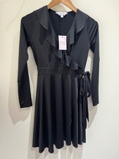 Miss Selfridge Petites Dress Size 6 New Black Wrap Ruffle Slinky Stretch Party