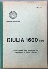 RARE 1963 Alfa Romeo List of “Spare parts initial lots” for dealers distributors