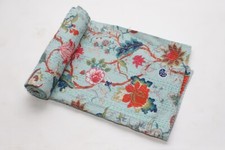 Multicolor Bed Runner Kantha Quilt Floral Print Ralli Gudri Twin Bedspreads