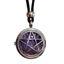 Pentacle Moon Locket Amethyst Pendant Necklace Gemstone Crystal Jewellery