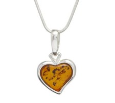 NATURAL BALTIC AMBER STERLING SILVER 925 PENDANT Small Heart NECKLACE Size S